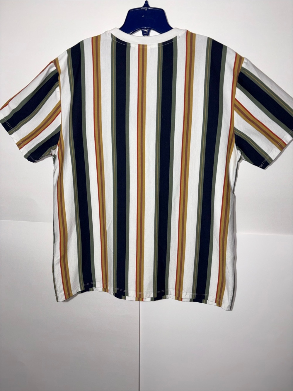 Guess Originals Men's Vertical Stripe Tee in White, Black, Olive & Tan Size M - Picture 3 of 7